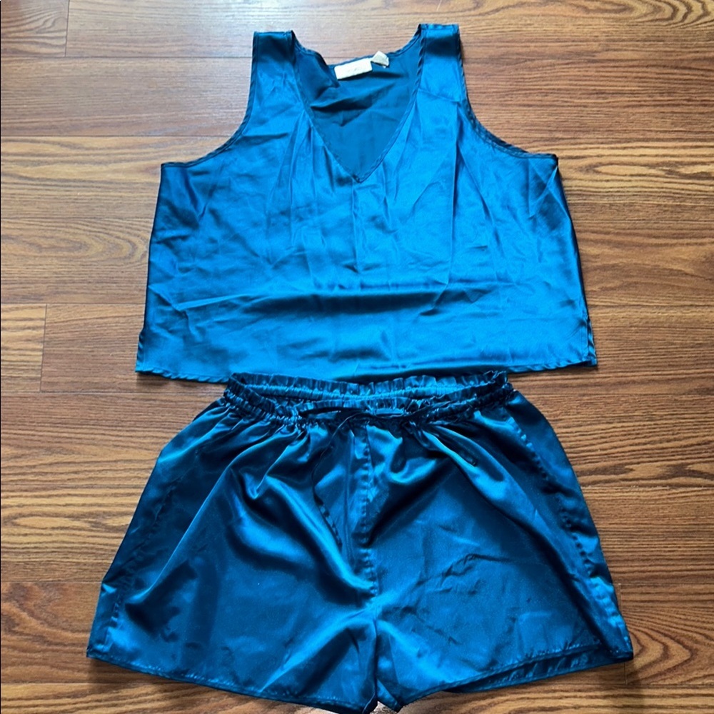 Victoria's Secret Satin Two-Piece Sleep Set in Teal Blue